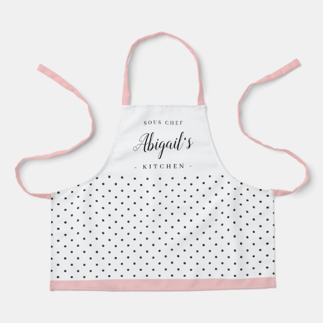 Retro polka dot children's personalized cooking apron (Front)