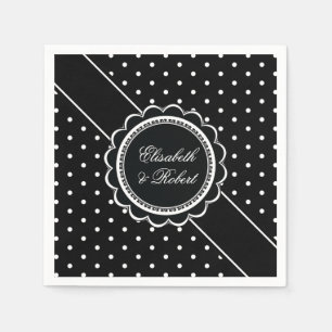 Retro Polka Dot Elegant Black and White Wedding Napkins