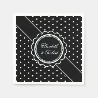 Retro Polka Dot Elegant Black and White Wedding Napkins