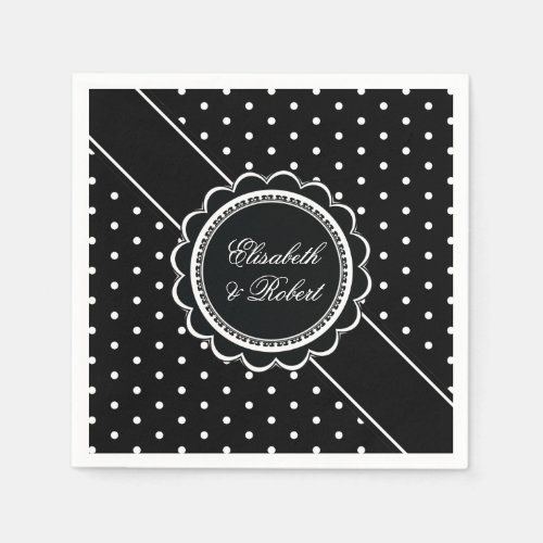 Retro Polka Dot Elegant Black and White Wedding Napkins