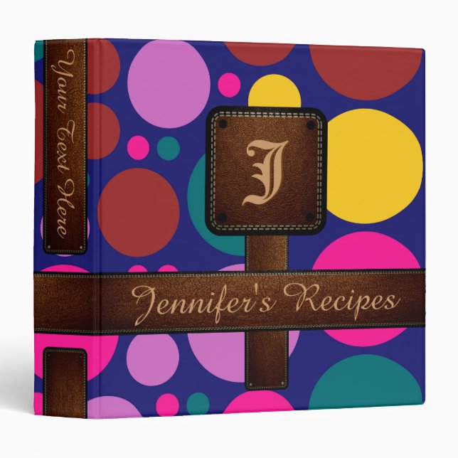 Retro Polka Dot Mosaic Pattern #2 3 Ring Binder (Front/Spine)