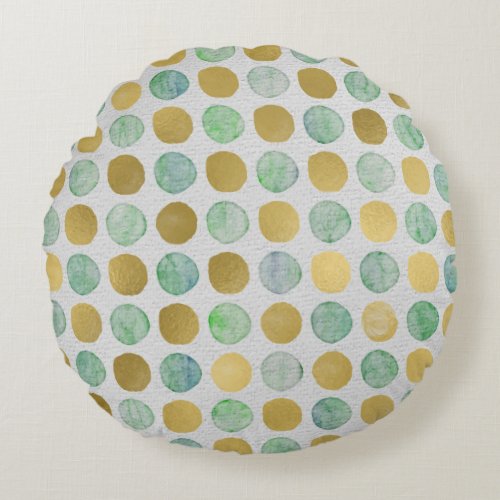 Retro Polka Dot Muted Colors Blue Gold Brown Round Pillow