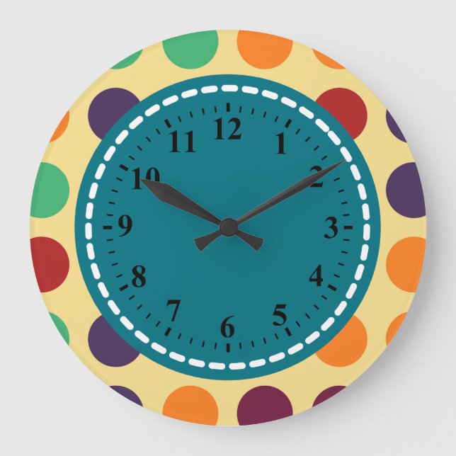 Retro Polka Dot Pattern #8 Large Clock (Front)