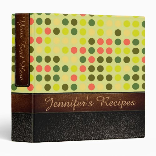 Retro Polka Dot Pattern Leather Look 14 3 Ring Binder