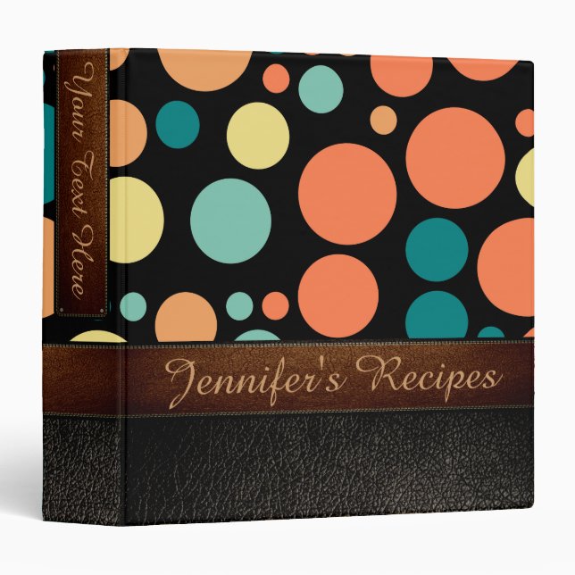 Retro Polka Dot Pattern Leather Look #15 Binder (Front/Spine)