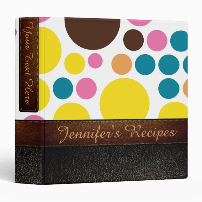 Retro Polka Dot Pattern Leather Look #19 3 Ring Binder (Front/Spine)