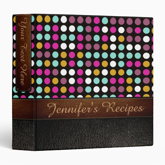 Retro Polka Dot Pattern Leather Look #4 3 Ring Binder (Front/Spine)