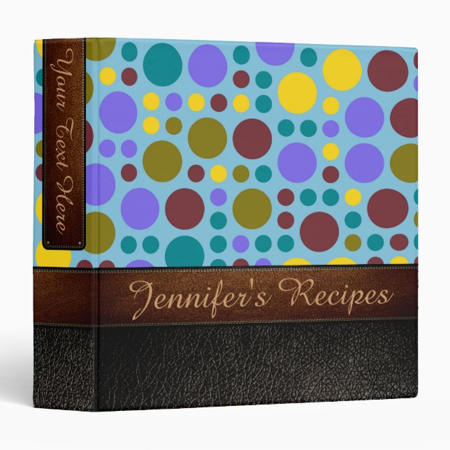 Retro Polka Dot Pattern Leather Look #5 3 Ring Binder (Front/Spine)