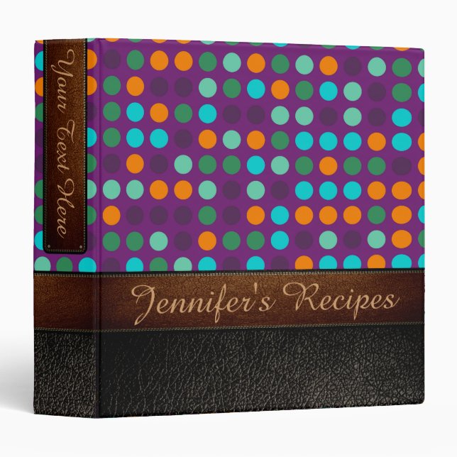 Retro Polka Dot Pattern Leather Look #7 Binder (Front/Spine)