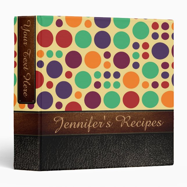 Retro Polka Dot Pattern Leather Look #8 3 Ring Binder (Front/Spine)