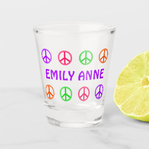Retro Polka Dot Peace Symbols Personalized Shot Glass