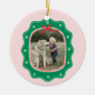 Retro Polka Dot Picture Frame Christmas Ceramic Ornament