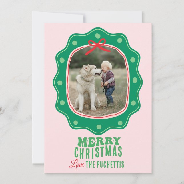 Retro Polka Dot Picture Frame Christmas Holiday Card (Front)
