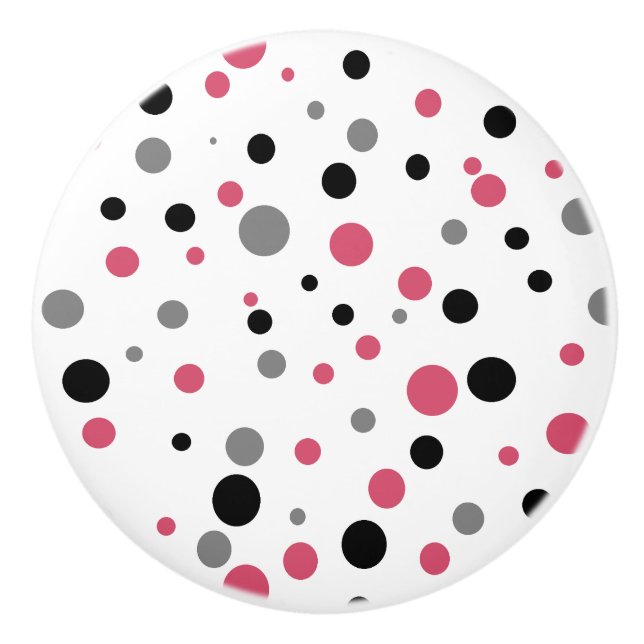 Retro Polka-dot pink black gray ceramic knob (Front)