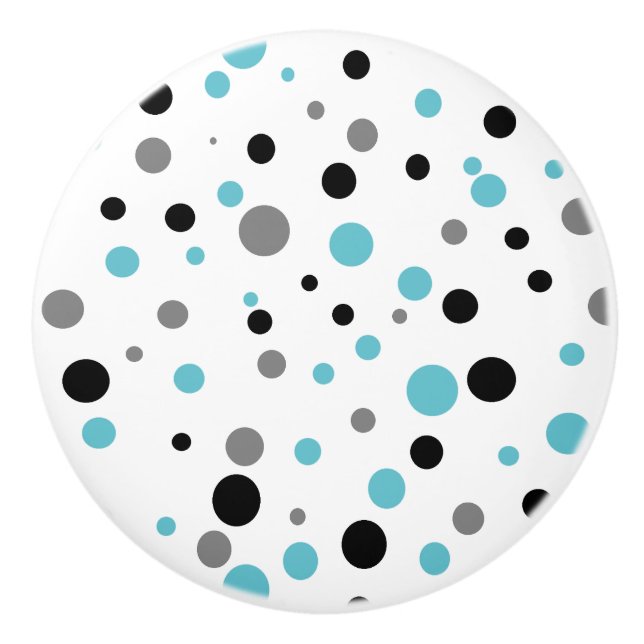 Retro Polka-dot teal black gray ceramic knob (Front)