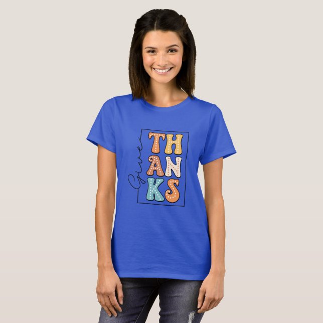 Retro Polka Dot 'THANKS' Design T-Shirt (Front Full)