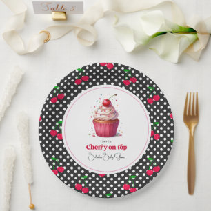 Retro Polka Dot Theme Cherry On Top Baby Shower Paper Plates