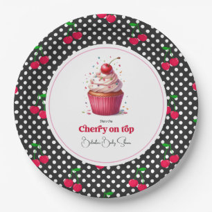 Retro Polka Dot Theme Cherry On Top Baby Shower Paper Plates