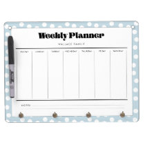 Retro polka dot weekly planner dry erase board with keychain holder