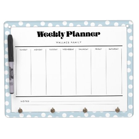 Retro Polka Dot Weekly Planner Dry Erase Board With Keychain Holder