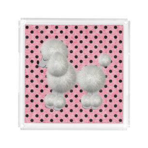 Retro Polka Dots and Poodle Acrylic Tray
