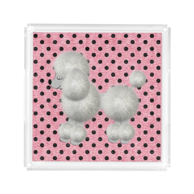 Retro Polka Dots and Poodle Acrylic Tray (Front)