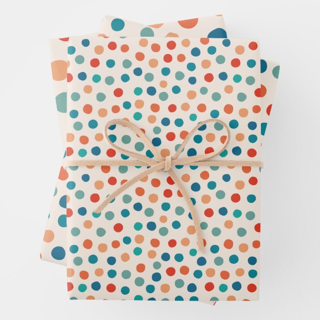 Retro polka dots Birthday Wrapping Paper Sheets (In situ)