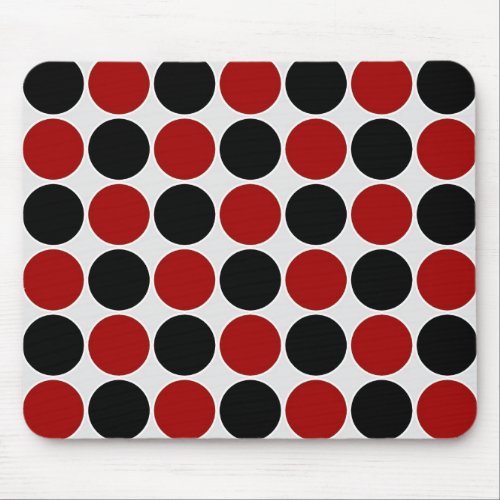 Retro Polka Dots in Red  Black Mouse Pad