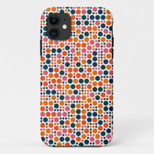 Retro Polka Dots Orange Pink Blue iPhone 11 Case