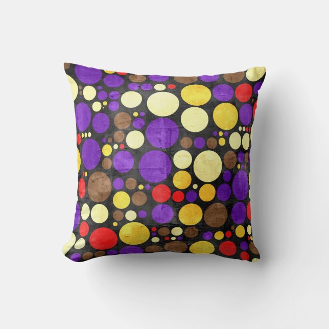 Retro polka dots pattern | Yellow Red Purple Brown Throw Pillow (Front)