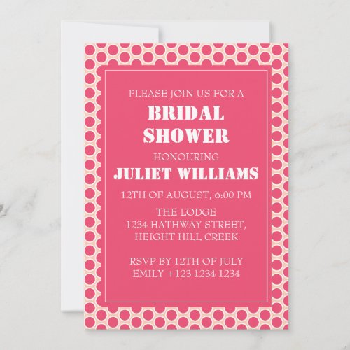 Retro Polka Dots Pink Bridal Shower  Invitation