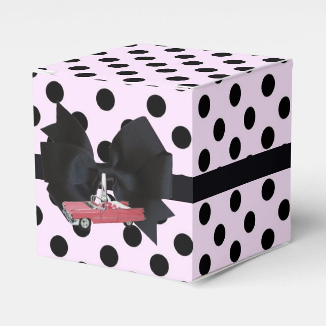 Retro Polka Dots Pink Favor Boxes (Front Side)