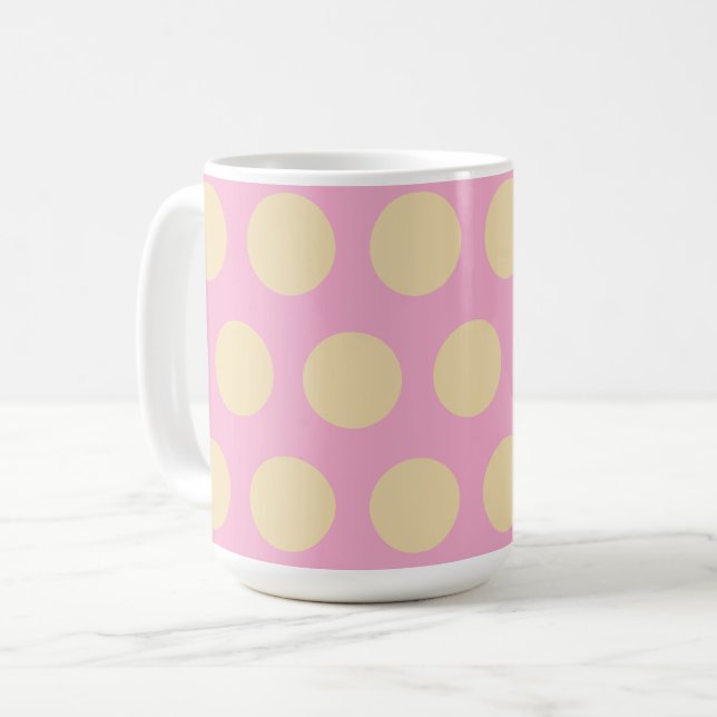 Retro Polka Dots Pink & Yellow Design  Coffee Mug (Front Left)