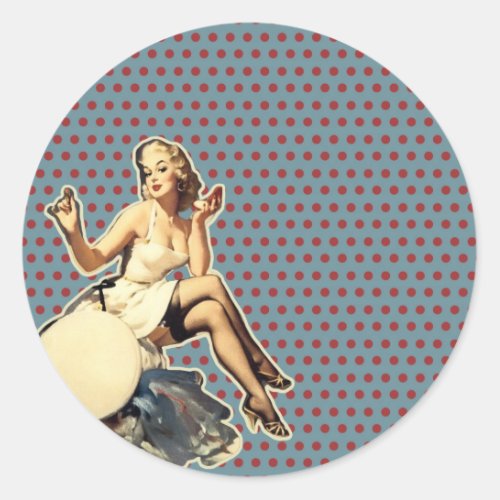 Retro polka dots Vintage pin up girl Classic Round Sticker