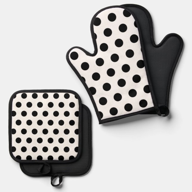 Retro Polkadots Pattern Oven Mitt & Pot Holder Set (Front/Back)