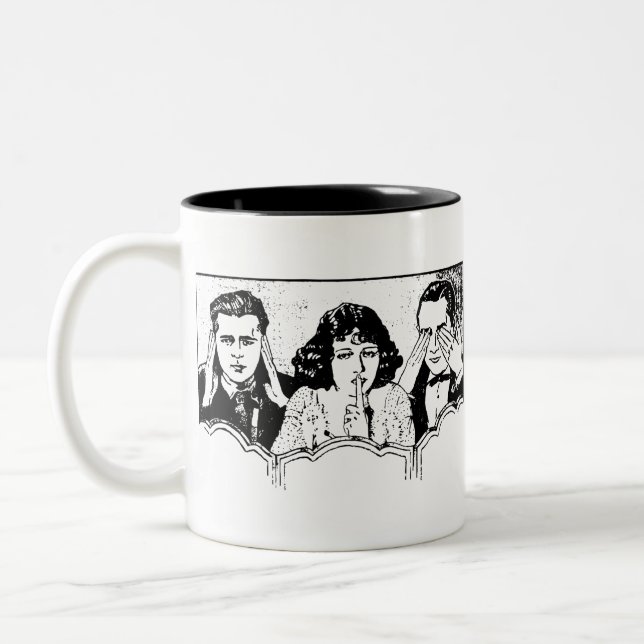 Retro Polyamory - Throuple - Spooning - Triad Two-Tone Coffee Mug (Left)