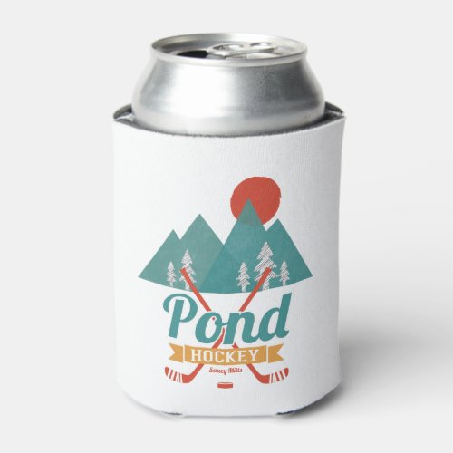 Retro Pond Hockey Can Cooler