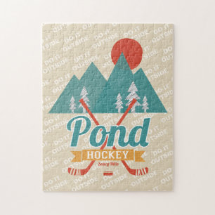 Retro Pond Hockey Do It Outside Jigsaw Puzzle