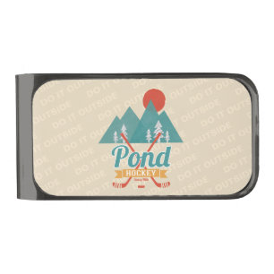 Retro Pond Hockey Player do it outside Gunmetal Finish Money Clip