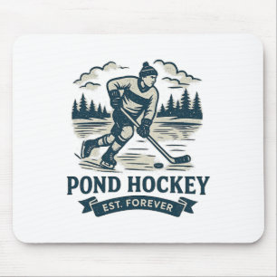 Retro Pond Hockey Player Frozen Lake Winter Mouse Pad