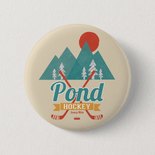 Retro Pond Hockey Sticks Pinback flare Button