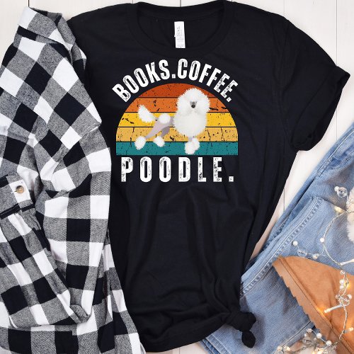 Retro Poodle Dog Books Coffee T_Shirt