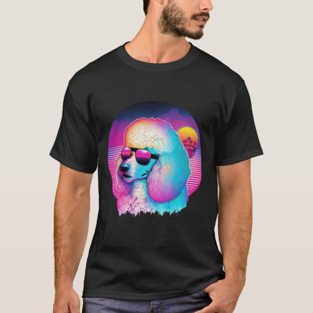 Retro Poodle Synthwave Nights T-Shirt (Front)