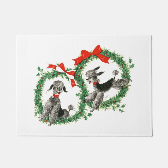 Retro Poodles Christmas Wreath Doormat (Front)