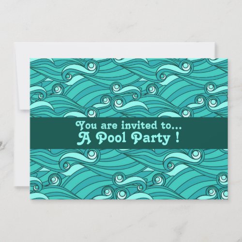 Retro pool party aqua waves invitation