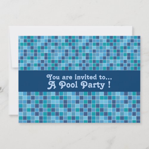 Retro pool party blue pattern pool tiles invitation