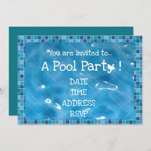 Retro Pool Party blue tiles Invitation