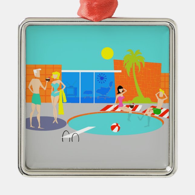 Retro Pool Party Christmas Ornament (Front)