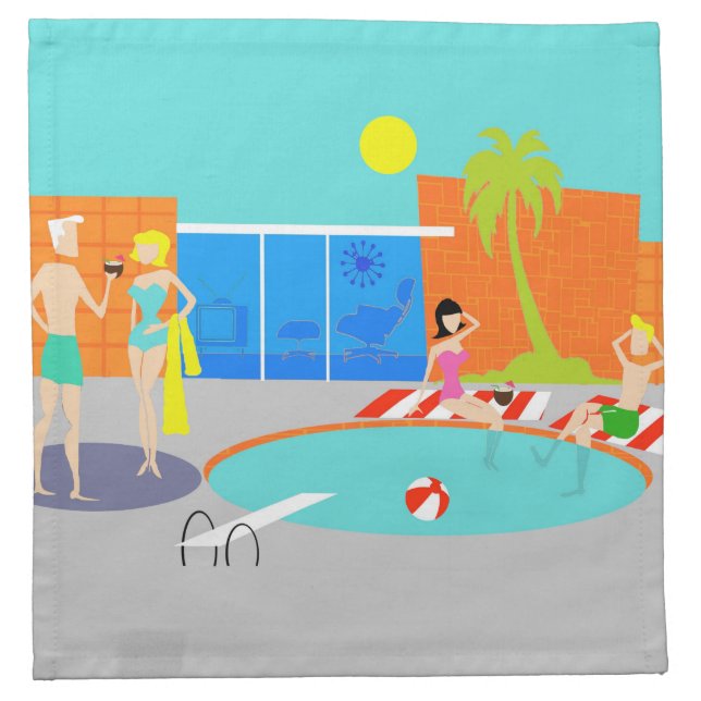 Retro Pool Party Cloth Napkins (Front)