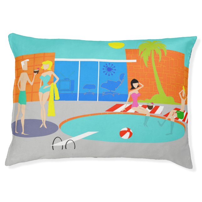 Retro Pool Party Dog Bed (Front)
